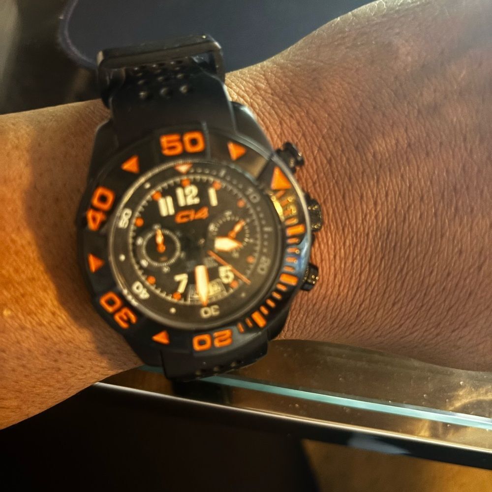 Carbon 14 Men's Black and Orange Chronograph Watch